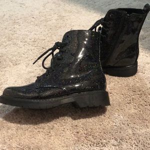Black glitter combat boots